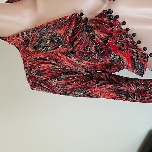 Joseph Ribkoff Vintage Croptop Beaded Bolero Jacket Top Wrap / Sz 6 / Red, Black - Picture 7 of 16